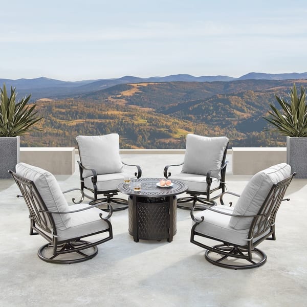 Shop Outdoor Aluminum 34 In Round Fire Table Set With Four Deep