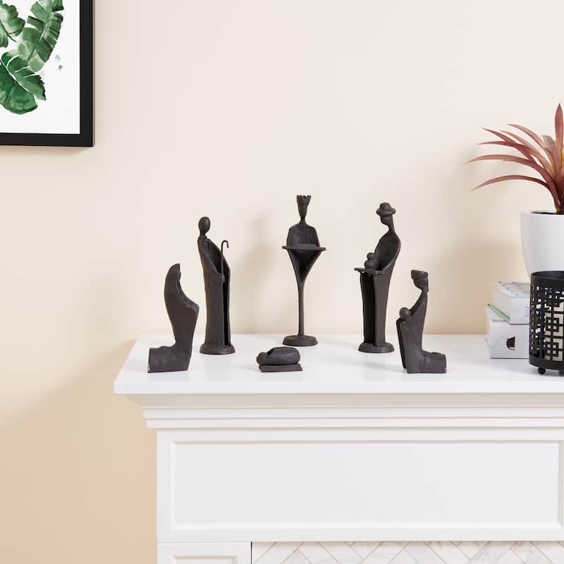 Danya B. Modern 9-Inch Cast Iron Nativity Sculpture Set (6 Figures)