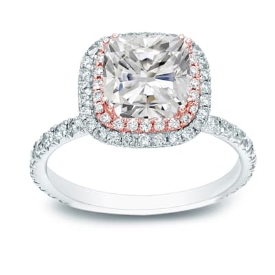 Auriya 14k Gold 1 3/4ctw Cushion-cut Halo Diamond Engagement Ring Two-tone Gold Certified (H-I, I1-I2)