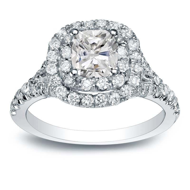 Auriya 14k Gold 1 3/4ctw Cushion-cut Halo Diamond Engagement Ring Certified (H-I, I1-I2) - White - 4.5