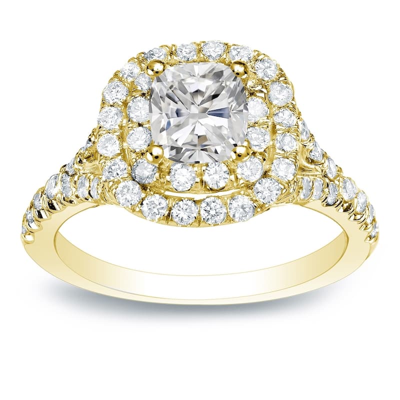 Auriya 14k Gold 1 3/4ctw Cushion-cut Halo Diamond Engagement Ring Certified (H-I, I1-I2) - Yellow - 8