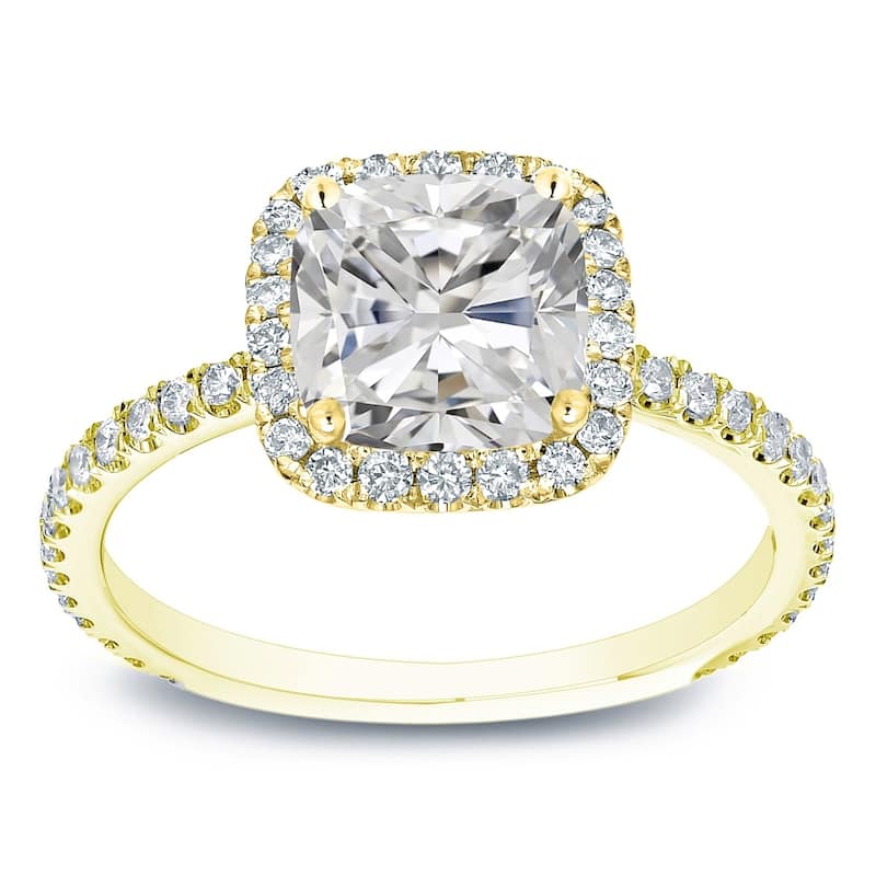 Auriya 14k Gold 1 1/2ctw Cushion-cut Halo Diamond Engagement Ring Certified (H-I, I1-I2) - Yellow - 9