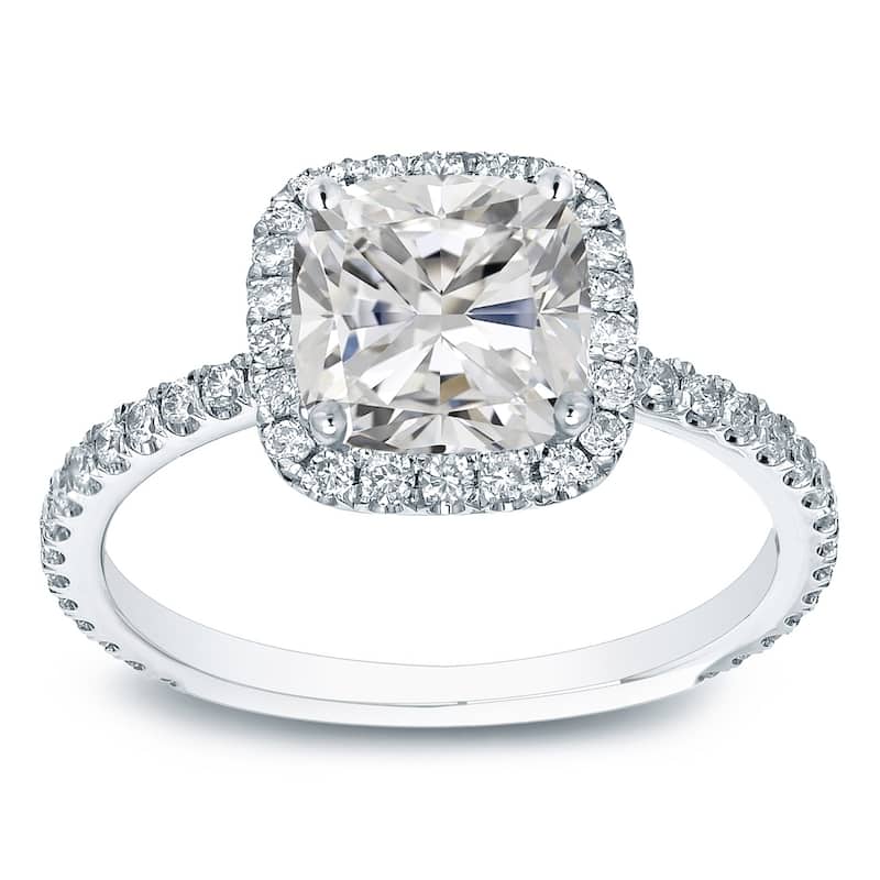 Auriya 14k Gold 1 1/2ctw Cushion-cut Halo Diamond Engagement Ring Certified (H-I, I1-I2) - White - 7
