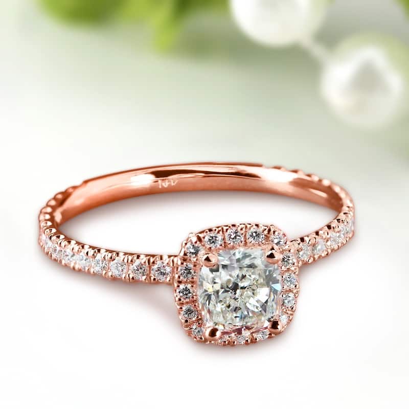 Auriya 14k Gold 1 1/2ctw Cushion-cut Halo Diamond Engagement Ring Certified (H-I, I1-I2)