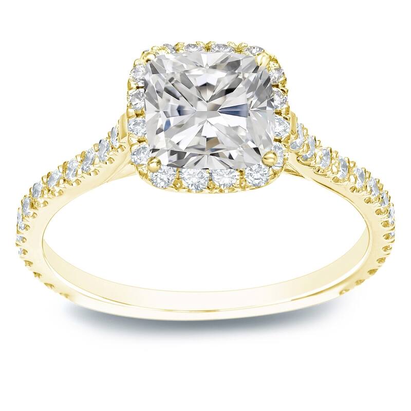 Auriya 14k Gold 1 1/2ctw Cushion-cut Halo Diamond Engagement Ring Certified (H-I, I1-I2) - Yellow - 8