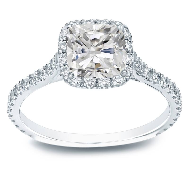 Auriya 14k Gold 1 1/2ctw Cushion-cut Halo Diamond Engagement Ring Certified (H-I, I1-I2) - White - 9