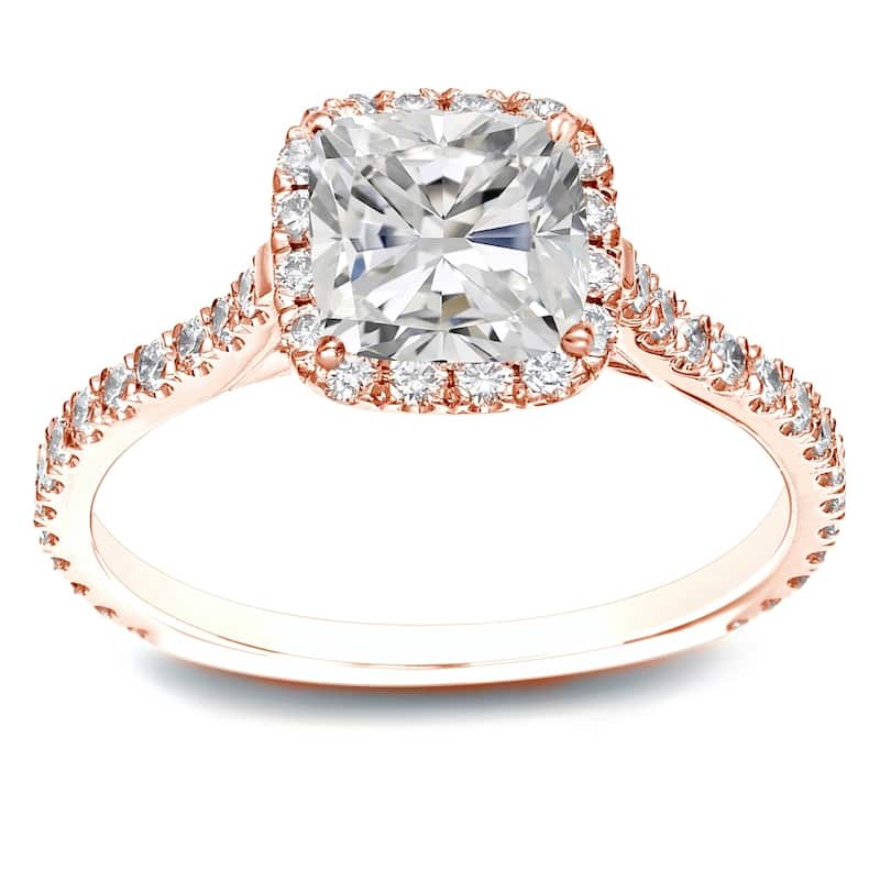 Auriya 14k Gold 1 1/2ctw Cushion-cut Halo Diamond Engagement Ring Certified (H-I, I1-I2) - Rose - 4.5