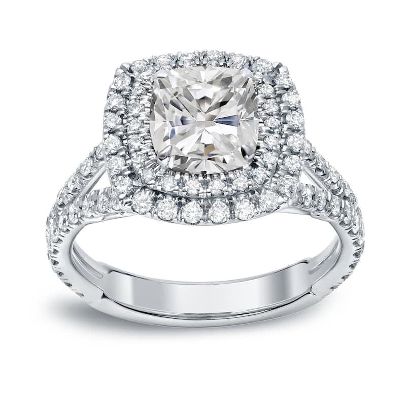 Auriya 18k Gold 2ctw Cushion-cut Halo Diamond Engagement Ring 14k Gold Certified (H-I, I1-I2) - White - 6.5