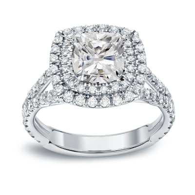Auriya 18k Gold 2ctw Cushion-cut Halo Diamond Engagement Ring 14k Gold Certified (H-I, I1-I2)