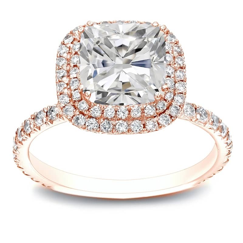 Auriya 14k Gold 1 3/4ctw Cushion-cut Halo Diamond Engagement Ring Certified (H-I, I1-I2) - Rose - 9