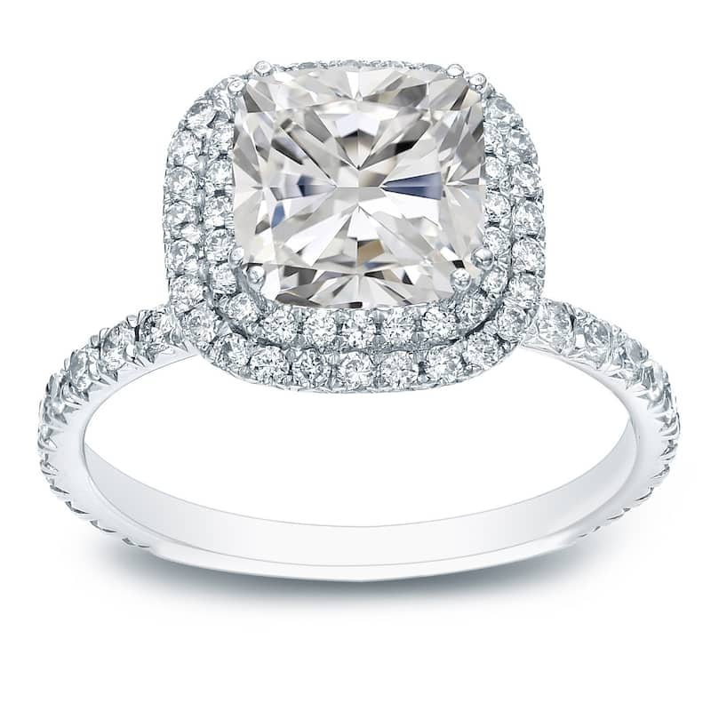 Auriya 14k Gold 1 3/4ctw Cushion-cut Halo Diamond Engagement Ring Certified (H-I, I1-I2) - White - 6