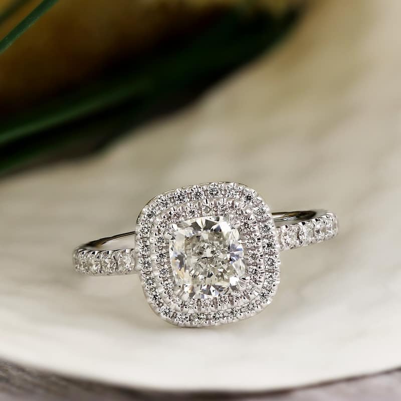 Auriya 14k Gold 1 3/4ctw Cushion-cut Halo Diamond Engagement Ring Certified (H-I, I1-I2)
