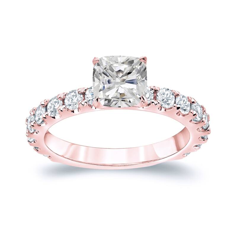 Auriya 14k Gold 2 carat TW Classic Cushion-cut Diamond Engagement Ring Certified (H-I, I1-I2) - Rose - 6
