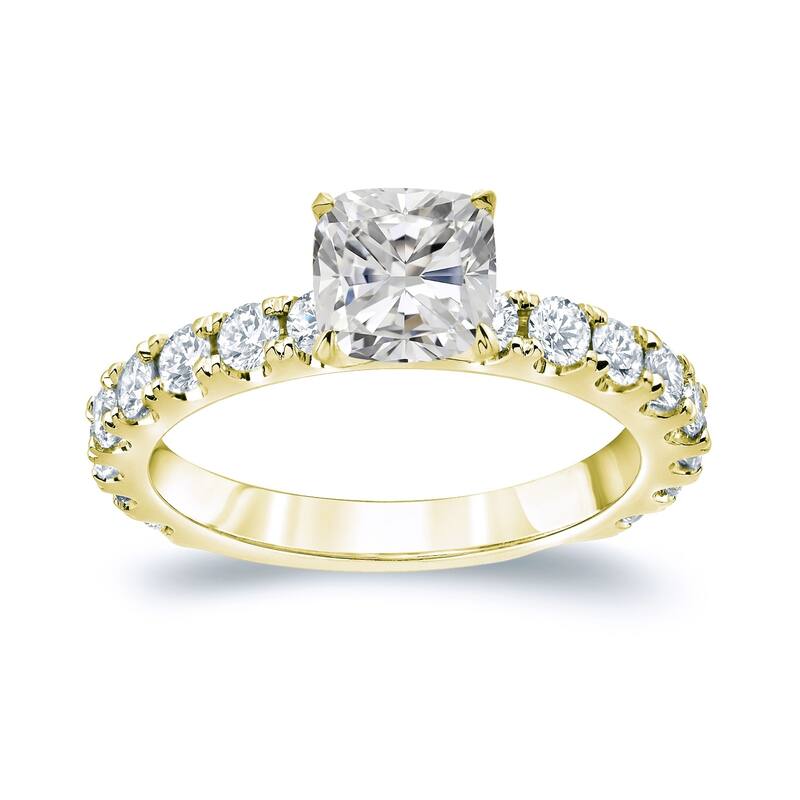 Auriya 14k Gold 2 carat TW Classic Cushion-cut Diamond Engagement Ring Certified (H-I, I1-I2) - Yellow - 9