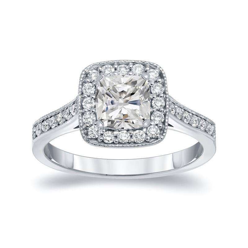 Auriya 14k Gold 1 1/2ctw Vintage Cushion-cut Halo Diamond Engagement Ring Certified (H-I, I1-I2) - White - 5