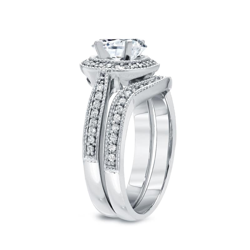 Auriya 1 5/8ctw Vintage Cushion-cut Diamond Halo Engagement Ring Set 14k Gold Certified