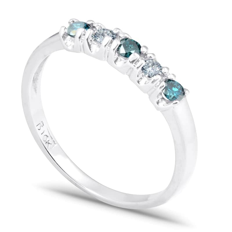 1/4ct Treated Blue & White Diamond 5-Stone Wedding Womens Ring 10K White Gold
