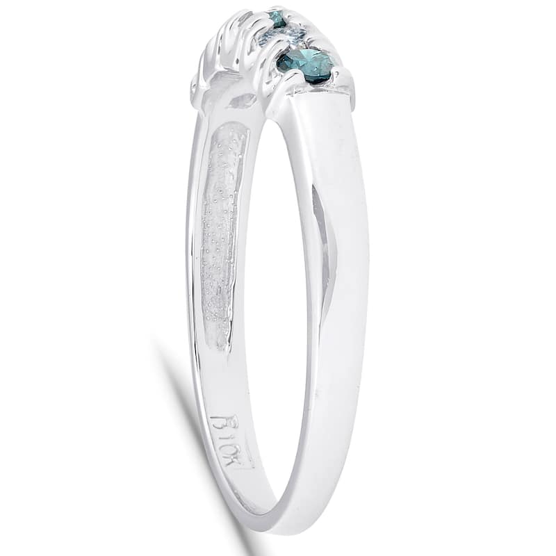 1/4ct Treated Blue & White Diamond 5-Stone Wedding Womens Ring 10K White Gold