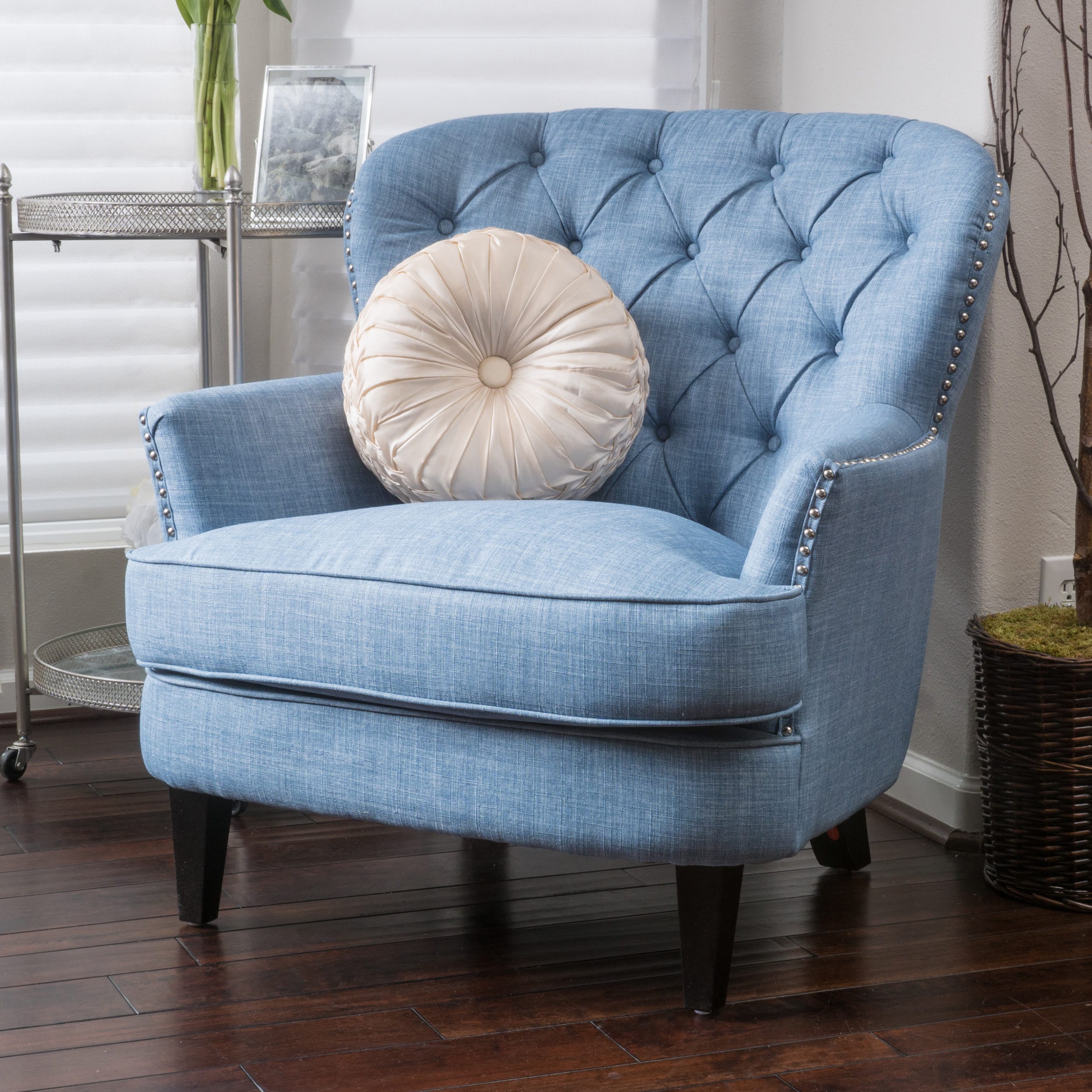 tafton dark blue fabric tufted club chair