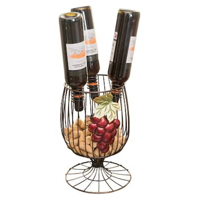 Vintage Metal Wire Goblet Shaped Wine Bottle and Cork Holder