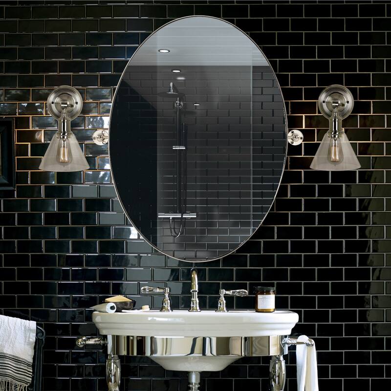 Copper Grove Oval Bathroom Wall Mirror with Polished Nickel Frame