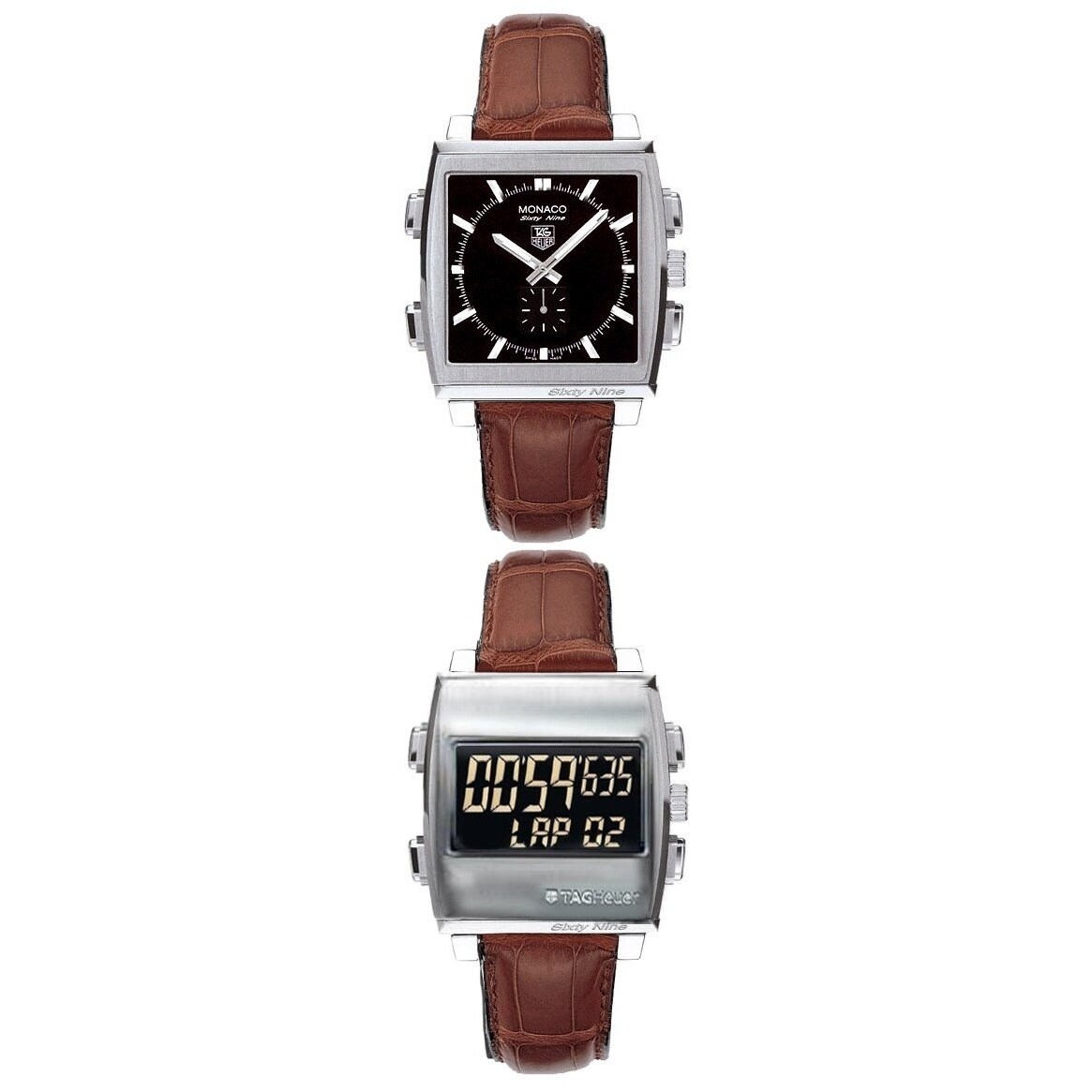 Tag Heuer Men's 'Monaco Sixty Nine' Brown Leather Watch - Overstock -  29351705