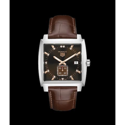 Tag Heuer Men's 'Monaco' Diamond Brown Leather Watch