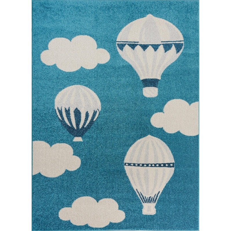 Blue White Soft Cute Area rug Carpet Mat with Baloons Clouds Cartoon For Kids Little Girl Boy Room Nursery 4x5 5x7 7x9 8x10