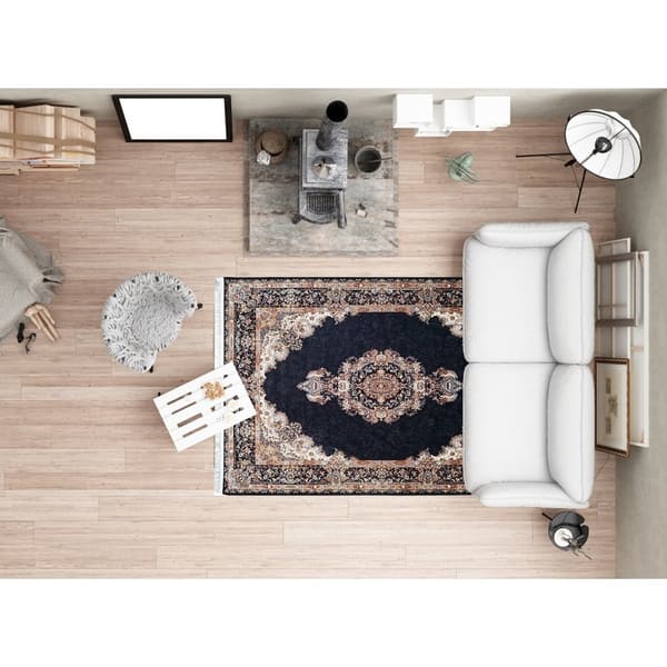 pix Living Room Navy And Gold Rug usd