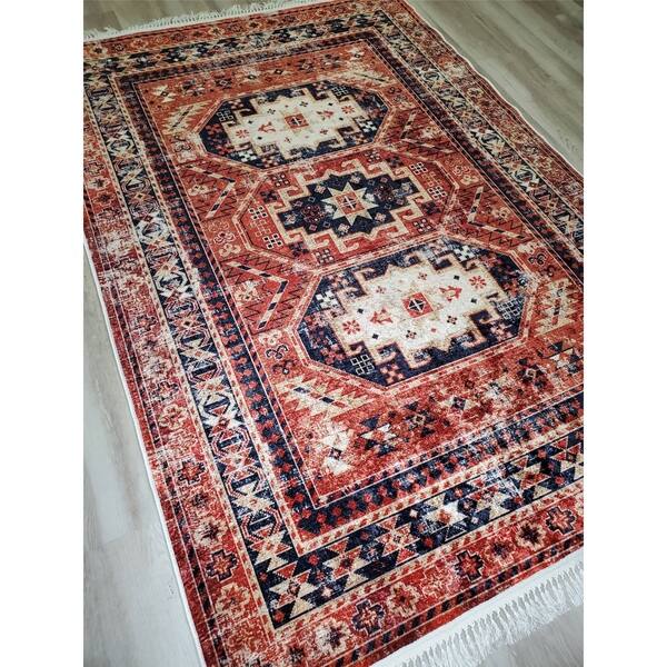 Shop La Dole Rugs Red Blue Rustic Vintage Traditional Low Pile Light Area Rug Carpet Living Room Hallway Patio 5x7 8x10 7x9 Feet Overstock 29352017