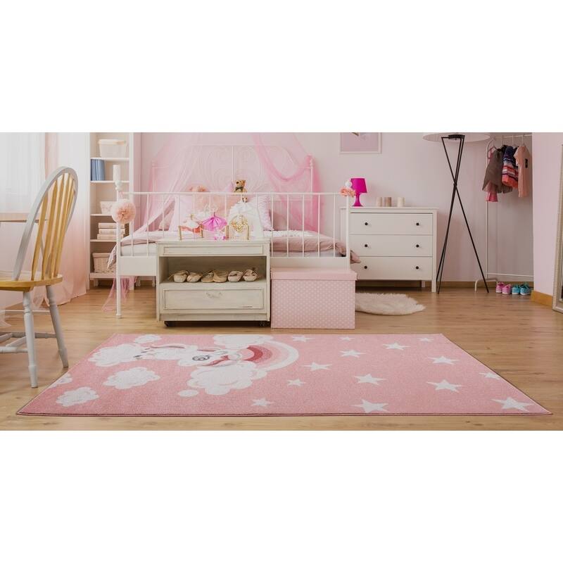 Light Baby Pink Soft Area rug Carpet Mat with Unicorn, Star and Cloud