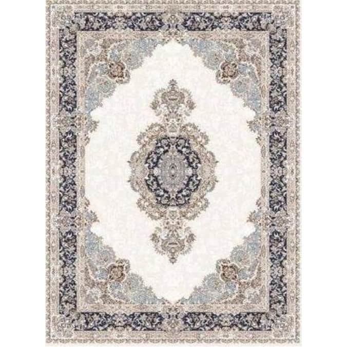 LaDole Rugs Navy Blue Beige Cream Silver Traditional Light Weight Area Rug Living Room Hallway Patio Sizes 5x7, 8x10, 7X9 feet