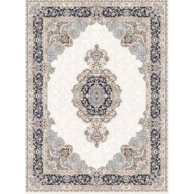 LaDole Rugs Navy Blue Beige Cream Silver Traditional Light Weight Area Rug Living Room Hallway Patio Sizes 5x7, 8x10, 7X9 feet