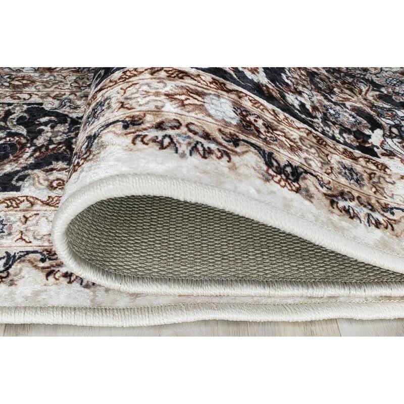 LaDole Rugs Navy Blue Beige Cream Silver Traditional Light Weight Area Rug Living Room Hallway Patio Sizes 5x7, 8x10, 7X9 feet