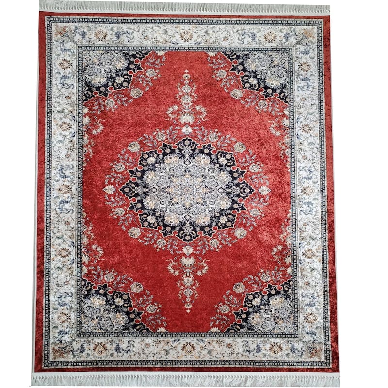 La Dole Rugs Red Blue Silver Grey Bordered Flat Pile Machine Washable Area Rug Carpet Living Room Patio 5x7 8x10 7X9 feet