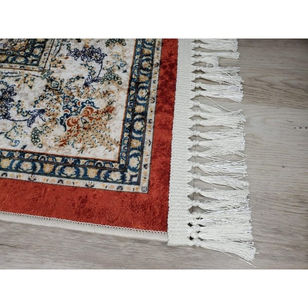 Gray & White Floral Washable Area Rug, 5x7, Sold by at Home