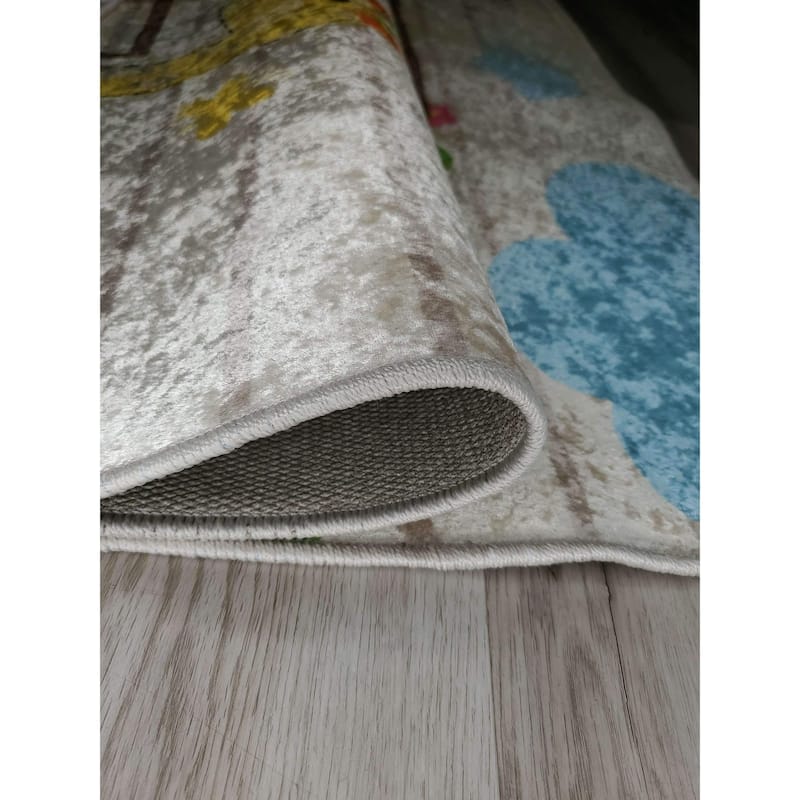 La Dole Rugs Cream Hopscotch Yellow Game Area Rug Carpet Mat For Kids Kid Girl Boy room Playroom Machine Washable 5x7, 8x10, 7X9