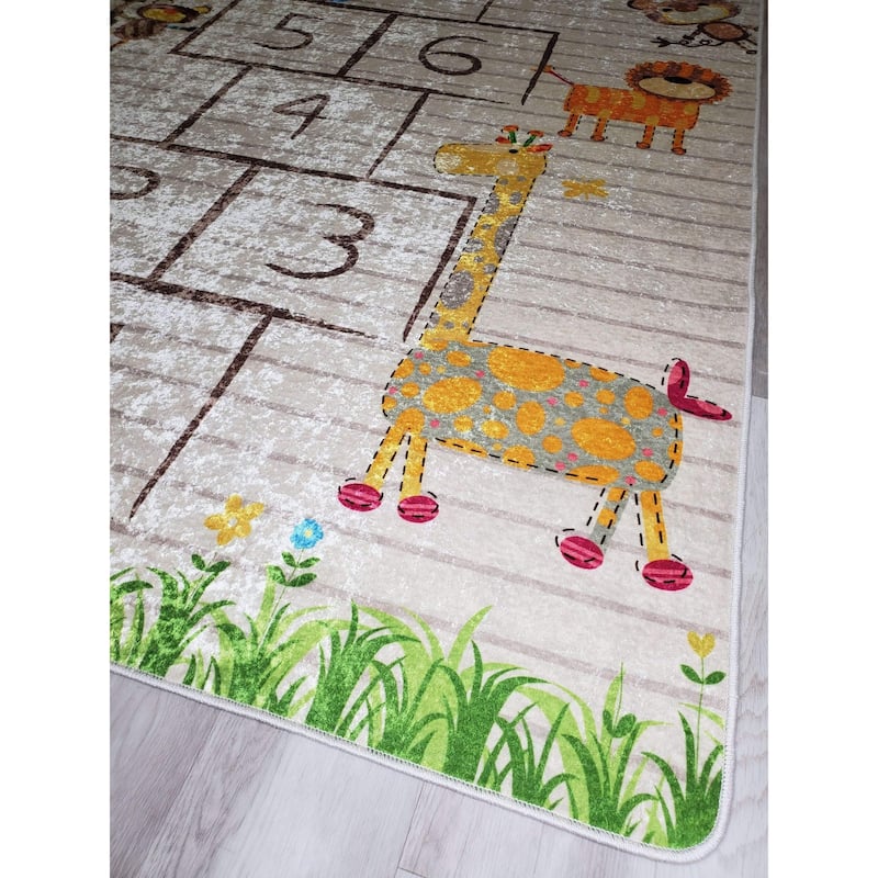La Dole Rugs Cream Hopscotch Yellow Game Area Rug Carpet Mat For Kids Kid Girl Boy room Playroom Machine Washable 5x7, 8x10, 7X9
