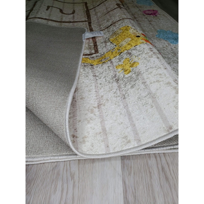 La Dole Rugs Cream Hopscotch Yellow Game Area Rug Carpet Mat For Kids Kid Girl Boy room Playroom Machine Washable 5x7, 8x10, 7X9