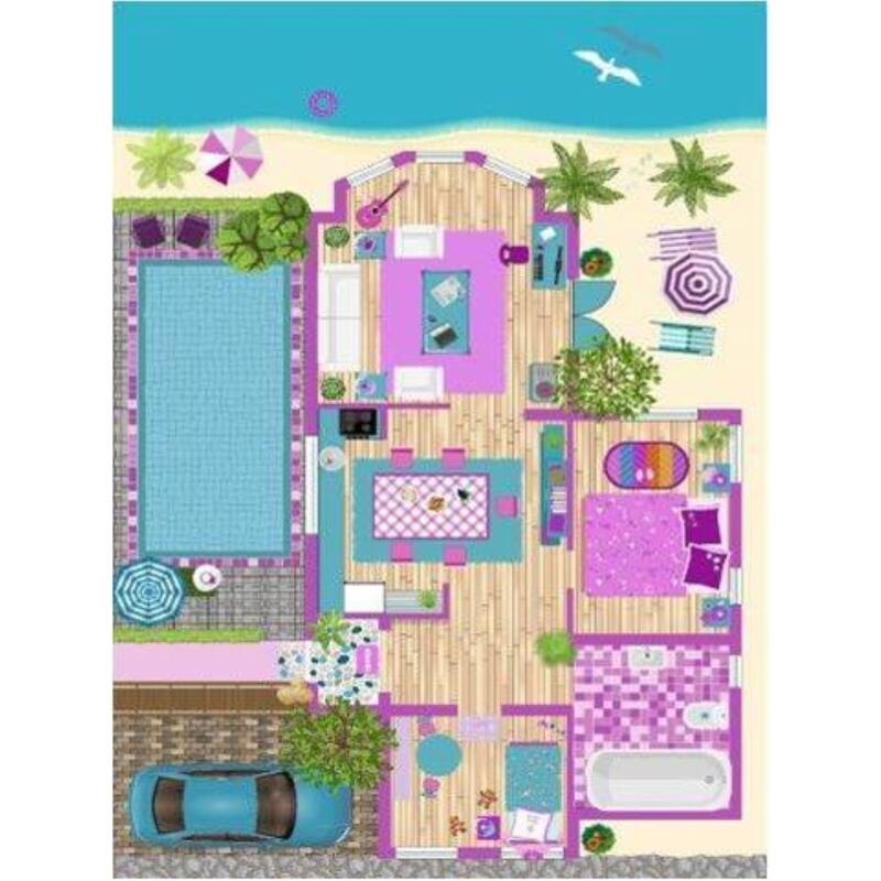 La Dole Rugs Pink Turquoise Blue Barbie Doll House Area Rug Mat For