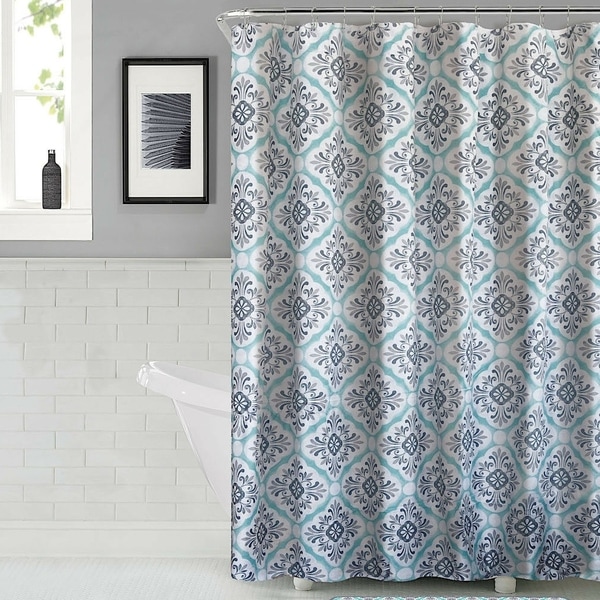 Shop Grey Polyester Shower Curtain Set With Hooks and Bathmats 70