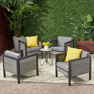 Jax Outdoor Black/ Grey Faux Wood/ Iron Outdoor Club Chairs (Set of 4) by Christopher Knight Home