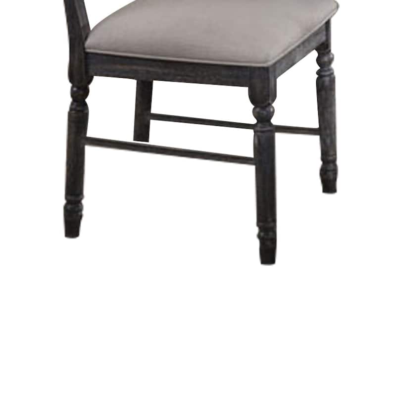 Linen Upholstered Wooden Side Chair with Turned Legs, Gray, Set of Two