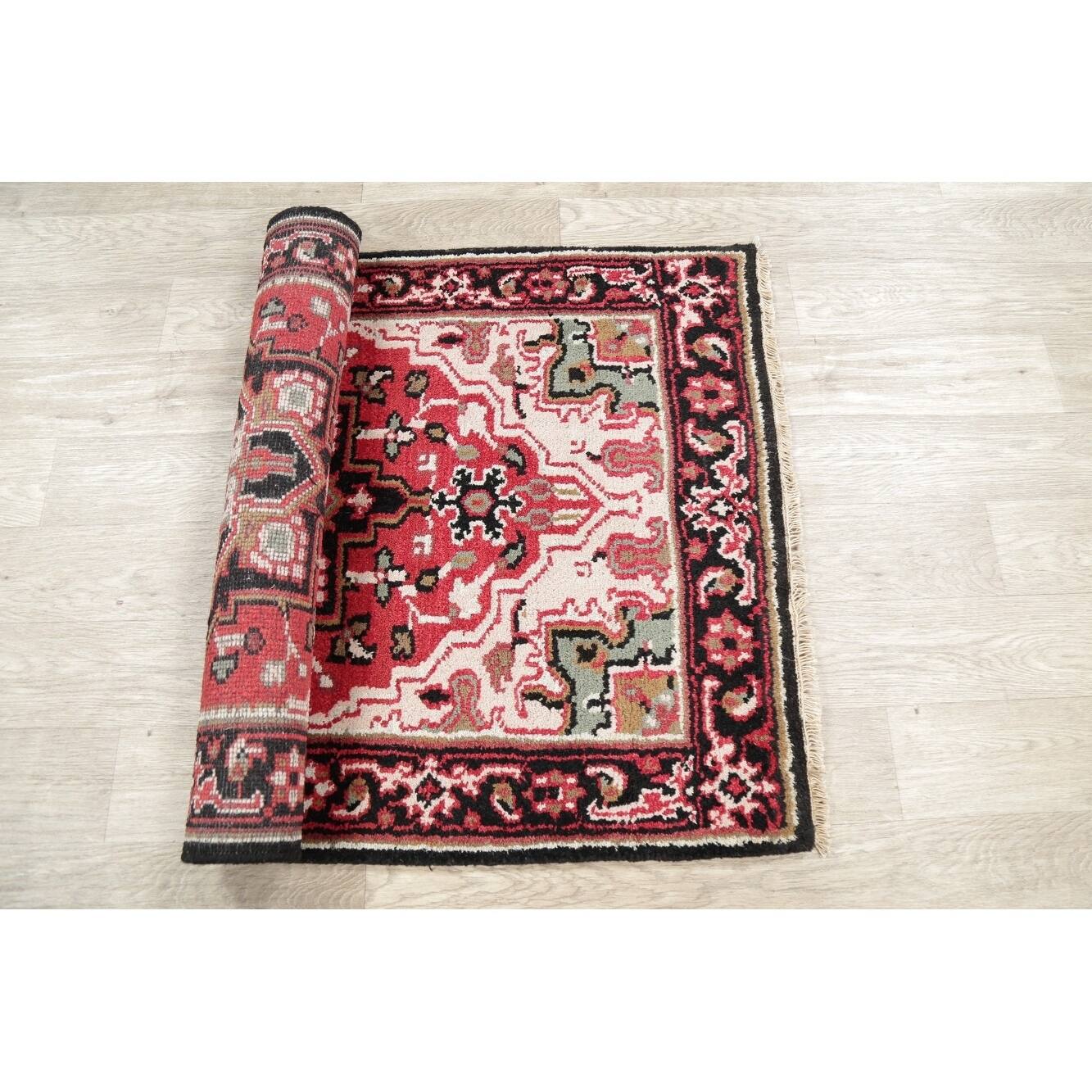 Traditional Heriz Area Rug Hand Knotted Wool Oriental Indian Carpet - 5 ...