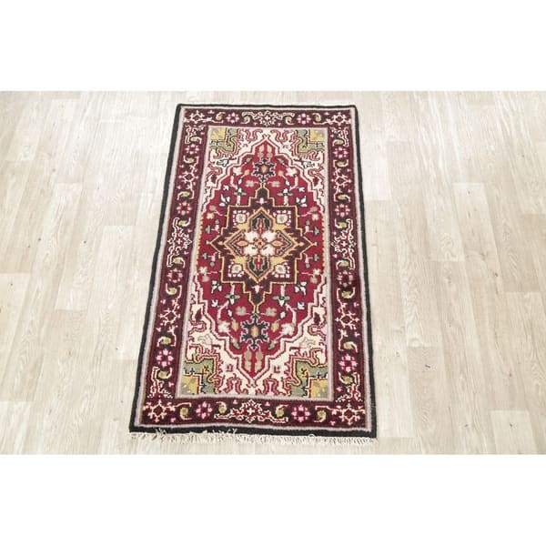 Heriz Oriental Area Rug Hand Knotted Wool Traditional Indian Carpet - 5 ...