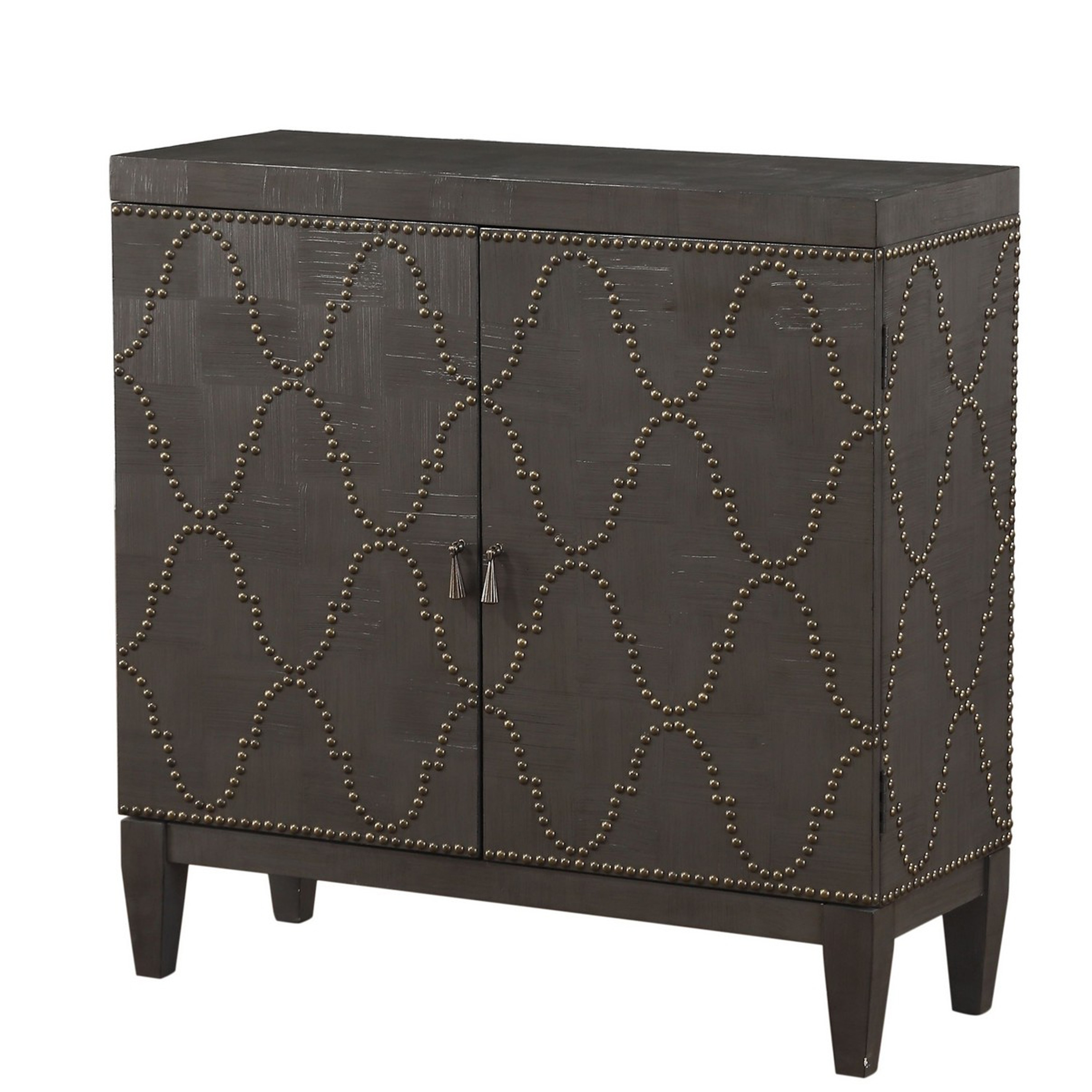 Wooden Console Table with Double Doors and Nail Head Trim Accents, Antique Brown