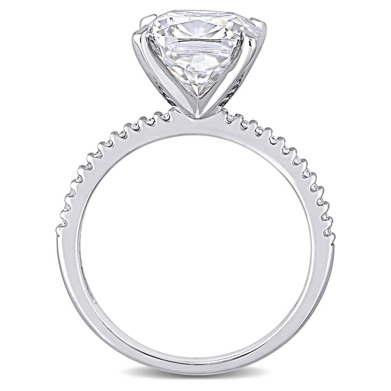 Cushion-Cut Moissanite & 1/10ct TDW Diamond Engagement Ring in 14k White Gold by Miadora