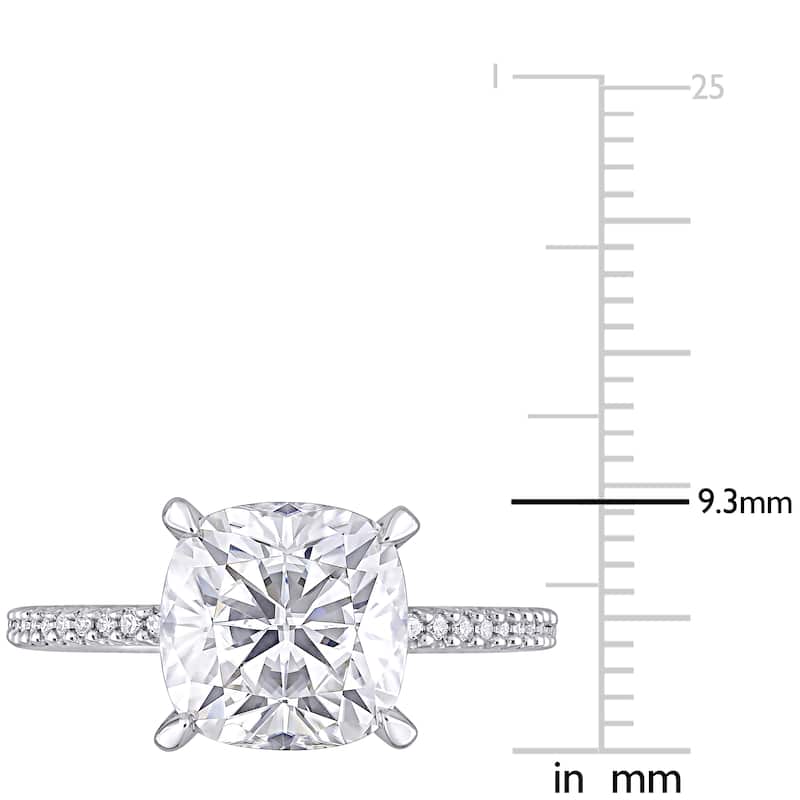 Cushion-Cut Moissanite & 1/10ct TDW Diamond Engagement Ring in 14k White Gold by Miadora