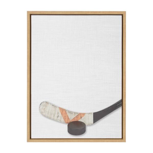 slide 3 of 6, DesignOvation Sylvie Hockey Stick And Puck Portrait Framed Canvas 18x24 - Plastic - Brown