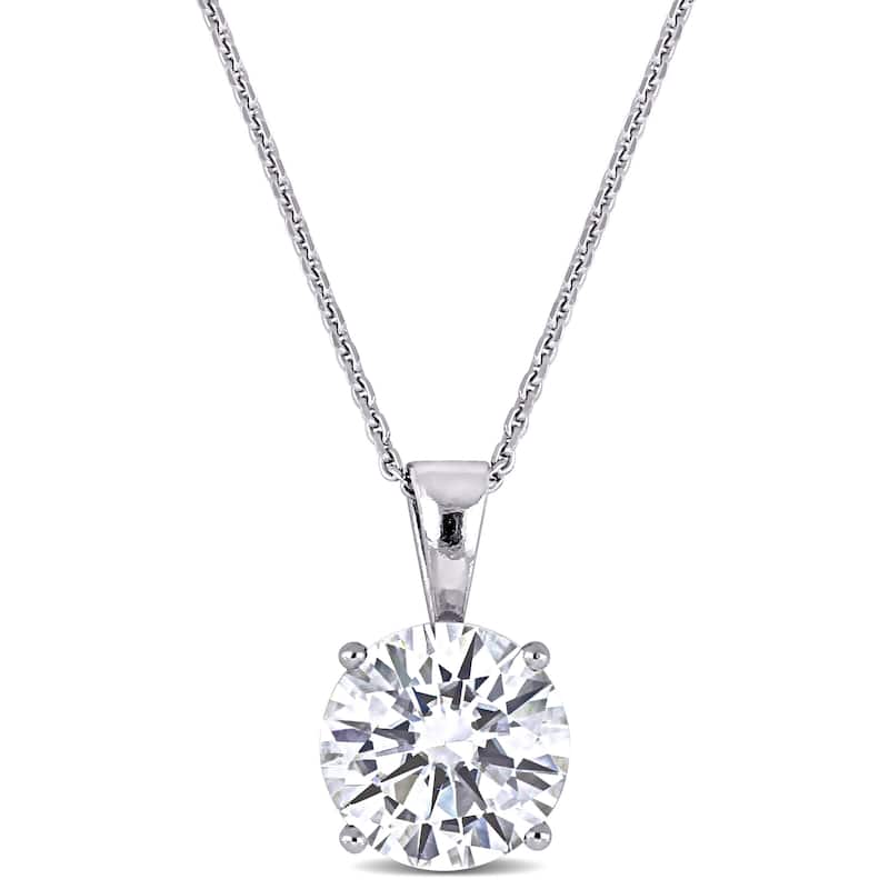 Miadora 2ct DEW Moissanite Solitaire Necklace in 14k White Gold - 13 mm x 17 in x 8 mm